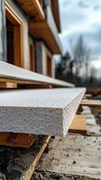 Close-up of extruded polystyrene insulation boards at construction site photo