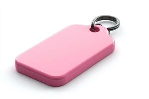 Pink rectangular keychain showing copy space for customization on white background photo
