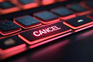 Cancel key glowing red on backlit keyboard photo