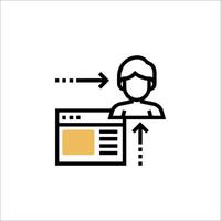 A person is looking at a computer screen with an arrow pointing to it vector