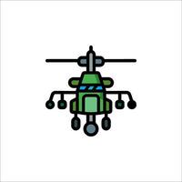 A helicopter icon with a green and black color scheme vector
