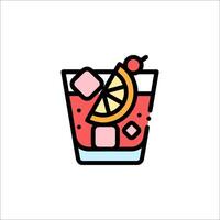 A drink with a slice of lemon and ice vector