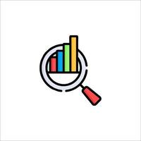 A magnifying glass with a bar graph icon vector