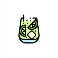 A drink with lime slices and ice cubes in it vector
