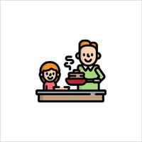 A man and a child cooking together on a stove vector