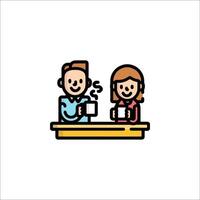 A man and woman are sitting at a table with coffee cups vector