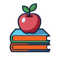 Bright Apple and Stacked Books Design for School and Knowledge Concepts vector