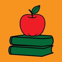 Education Symbol with Apple and Books Flat Design Illustration vector