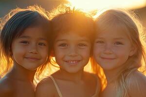 Three children are posing for a picture photo