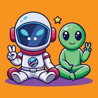 Adorable space explorer and friendly alien enjoying a fun cosmic adventure vector