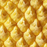 Close-up view of pineapple skin revealing intricate texture and vibrant yellow color in natural light photo