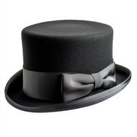 Classic black top hat with satin ribbon suitable for formal occasions and theatrical performances photo