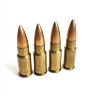 Close-up view of four assorted bullets arranged in a line, showcasing their design and construction details photo