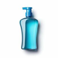 Clear blue liquid soap in a stylish pump bottle for everyday use and personal care at home photo