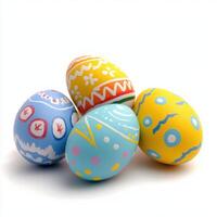 Colorful decorated eggs arranged in a cluster for spring celebrations and festive occasions photo