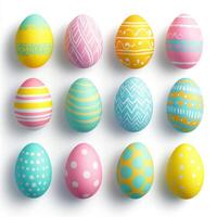 Colorful decorated eggs arranged in a creative pattern for a festive celebration during springtime photo