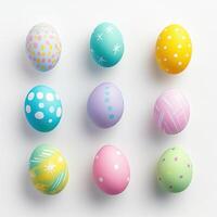 Colorful decorated eggs arranged in a pattern for spring celebration and Easter festivities photo