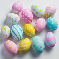 Creative and colorful Easter eggs arranged in a playful display for spring celebrations photo