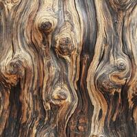 Detailed close-up of weathered wood surface showcasing unique textures and patterns in natural tones photo