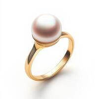 elegante oro anillo presentando un prominente perla, Perfecto para especial ocasiones y diario vestir foto