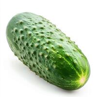 Fresh cucumber with a bumpy skin texture on a plain background showcasing its vibrant green color photo