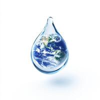 Globe enclosed in a water droplet symbolizes environmental preservation and the importance of water conservation around the world photo