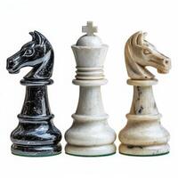 Various chess pieces displayed, showcasing different materials and designs on a neutral background photo