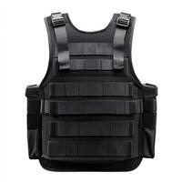 Tactical black bulletproof vest displayed against a plain background showcasing its design and features photo