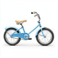 Vintage blue children's bicycle with a comfortable seat and sturdy wheels positioned on a plain background photo