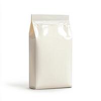 White packaging bag for flour or powdered products on a plain background in a studio setting photo