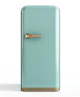 Vintage turquoise refrigerator with gold accents showcasing retro design elements photo