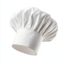 White chef hat suspended against a plain background showcasing culinary attire essentials for chefs photo