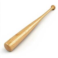 Wooden baseball bat resting on a flat surface, showcasing its smooth finish and elongated design photo