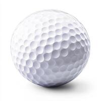 White golf ball with dimples resting on a plain surface ready for a game of golf photo