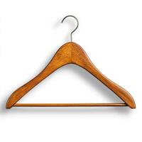 Wooden hanger displayed against a plain background for showcasing clothing storage solutions photo