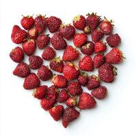 strawberries arranged in a heart pattern on a white background capturing the essence of love and celebration photo