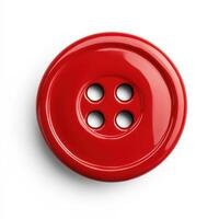 Bright red button with four holes on a plain white background ideal for sewing and crafting projects photo