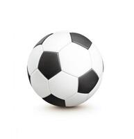 Soccer ball resting on a surface, showcasing its classic black and white pattern photo
