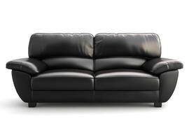 Black leather sofa set in a modern living room with minimalistic decor photo