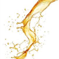 Dynamic splash of liquid with vibrant golden hues creating an energetic visual effect against a white backdrop photo