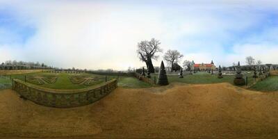 Spherical panorama from winterly palace grounds of Hundisburg Castle in Germany. Equirectangular projection is used photo