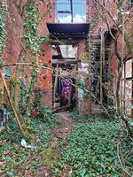 Ladder, platform and passage in a collapsed building photo