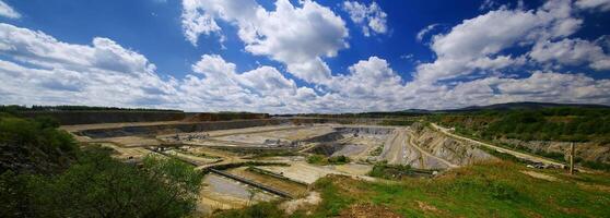 Felswerke quarry overview showing expansive open-pit mining operations in the harz mountains, Germany photo