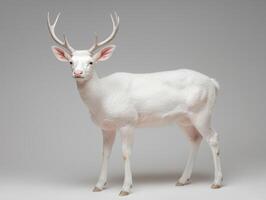 Albino deer in profile view, isolated on grey background photo