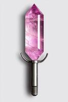 Amethyst crystal point on a metal stand photo