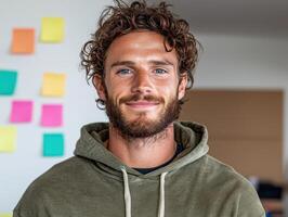 Portrait of a smiling man with curly hair photo