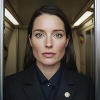 Portrait of a woman in a dark suit, serious expression photo