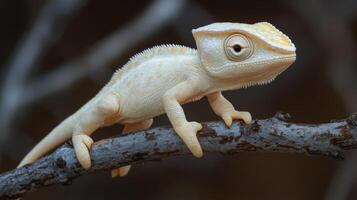 Unique lizard perched on branch in natural habitat showcasing vibrant colors and intricate texture photo