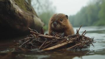 Cute aquatic mammal playing in water during daylight hours in a natural habitat photo