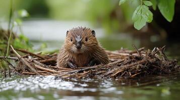 Cute aquatic mammal playing in water during daylight hours in a natural habitat photo